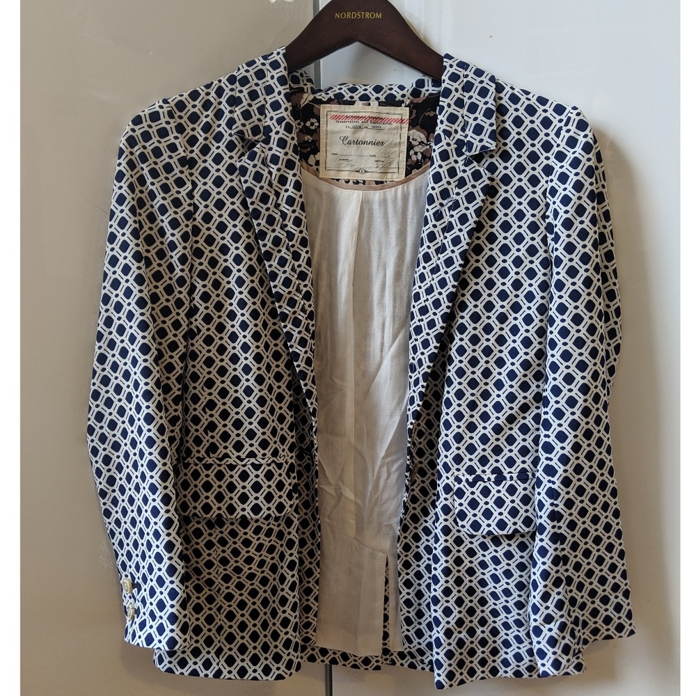 CARTONNIER Southwark Blazer Navy Geometric Pattern
